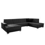 Canapé panoramique Henderson Avec méridienne à droite - Cuir synthétique / Tissu structuré - Noir / Anthracite - Méridienne à droite avec fonction couchage