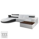 Hoekbank Miami zwart/wit kunstleer - longchair met houten element vooraanzicht links