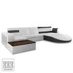 Hoekbank Miami zwart/wit kunstleer - longchair met houten element vooraanzicht rechts