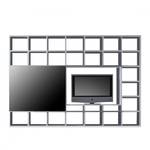 TV-Wand Empire Weiß Hochglanz - mit Glasschiebetür lackiert/schwarz