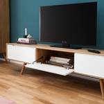 Tv-meubel Loca I deels massief wild eikenhout - Wit / Wildeikenhouten licht - Breedte: 225 cm
