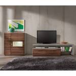 Tv-meubel Solano II deels massief - Notenboomhout/platina bruin - Glazendeur links - Met verlichting