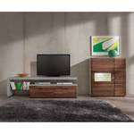 Tv-meubel Solano II deels massief - Notenboomhout/platina bruin - Glazendeur rechts - Met verlichting