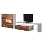Tv-meubel Solano II deels massief - Notenboomhout/platina bruin - Glazendeur links - Met verlichting