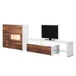 Tv-meubel Solano II deels massief - Notenboomhout/wit - Glazendeur links - Met verlichting