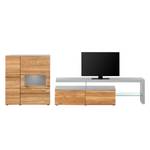 Meuble TV Solano Partiellement en bois massif - Chêne noueux / Gris platine - Porte en verre à gauche - Sans éclairage