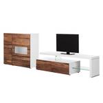 Tv-meubel Solano II deels massief - Notenboomhout/wit - Glazendeur links - Zonder verlichting