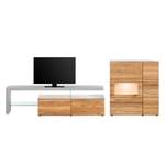 Tv-meubel Solano II deels massief - Knoesteikenhout/platina bruin - Glazendeur rechts - Met verlichting