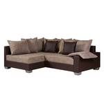 Ecksofa Venus Kunstleder Dunkel- Braun/Webstoff Braun Ottomane davorstehend links - Kunstleder Dunkel- Braun/Webstoff Braun - Ottomane davorstehend links - Mit Hocker