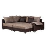 Ecksofa Venus Kunstleder Dunkel- Braun/Webstoff Braun - Ottomane davorstehend links - Mit Hocker