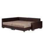 Ecksofa Venus Kunstleder Dunkel- Braun/Webstoff Braun Ottomane davorstehend links - Kunstleder Dunkel- Braun/Webstoff Braun - Ottomane davorstehend links - Mit Hocker