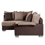 Ecksofa Venus Kunstleder Dunkel- Braun/Webstoff Braun Ottomane davorstehend links Mit Hocker