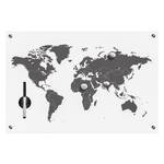Memobord Worldmap glas/roestvrij staal - wit/lichtgrijs