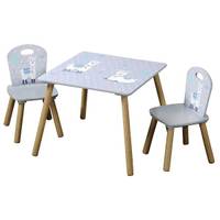 Kindertisch + 2 Stühle, grau mit Lamas