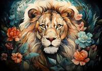 Papier Peint Animaux Lion Fleurs