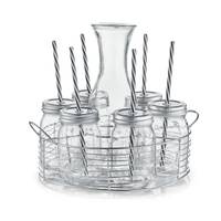 6x Glas + Stroh, Karaffe - Set für Grill