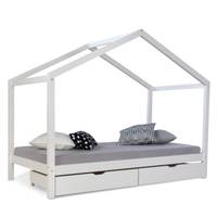 Hausbett 90x200 cm Weiß mit Bettkasten