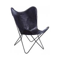 Fauteuil papillon en métal et cuir de bu