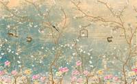 papier peint panoramique fleurs et oisea