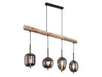Pendelleuchte Holzbalken Kugel Rauchglas