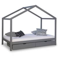 Hausbett 90x200 cm Grau mit Bettkasten
