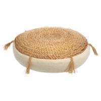 Coussin de sol en jute et pompons