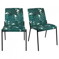 Lot 2 chaises tissu motif vert feuilles