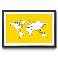 Ingelijste afbeelding Map World Yellow