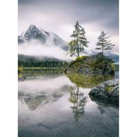 Fotomurale Montagne nebbiose e lago