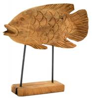 Fischfigur aus Teakholz auf Sockel