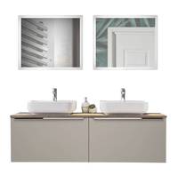 Waschtisch Set Taupe mit 2 LED-Spiegeln