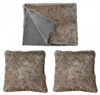 Lot plaid + 2 coussins fausse fourrure