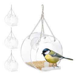 Mangeoire à oiseaux en acrylique transparent avec ventouse pour