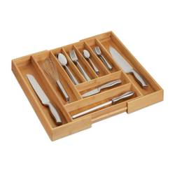 Relaxdays Range-Couverts Bambou Et MDF 4 Compartiments - Organiseur Tiroir Noir 4x25x34 Cm