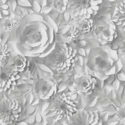Blumentapete 3D Optik Weiß Grau