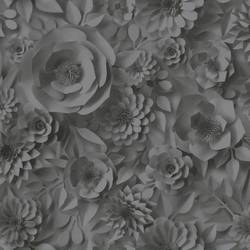 Blumentapete 3D Effekt Schwarz Grau
