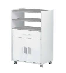 Desserte Cuisine Mobile Avec Niche Micro-ondes - 2 Portes - Roulettes Frein - Blanc 55x38x84cm