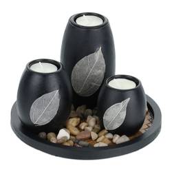 Teelichthalter mit Tablett & Steinen