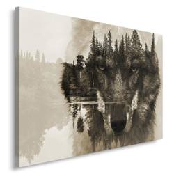 Wandbild Wolf Wald See Tiere