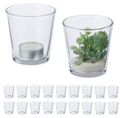 12 Verres à Bougies Chauffe-Plat Relaxdays - Photophores Déco Table - Transparent 7,5cm - Idée Cadeau