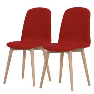 Chaises Helvig IV (lot de 2) Cuir véritable / Chêne massif - Cuir véritable Alvar Rouge - Cuir véritable Alvar : Rouge