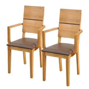 Chaises à accoudoirs RichWood (lot de 2) Cuir véritable marron - Chêne sauvage