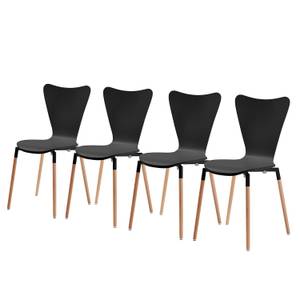 Eetkamerstoelen Sebulon (4-delige set) deels massief beukenhout - Zwart/beukenhoutkleurig