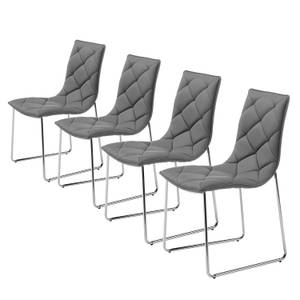 Chaises capitonnées Lisieux (lot de 4) Imitation cuir - Gris / Chrome