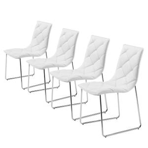 Chaises capitonnées Lisieux (lot de 4) Imitation cuir - Blanc / Acier inoxydable