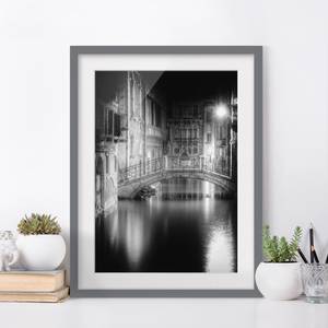 Impression art pont à Venise III Partiellement en pin massif - Gris - 50 x 70 cm