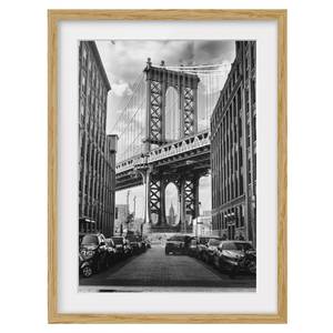 Tableau déco pont de Manhattan IV Partiellement en chêne massif - Chêne - 50 x 70 cm