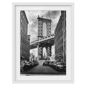 Tableau déco pont de Manhattan II Partiellement en pin massif - Blanc - 50 x 70 cm