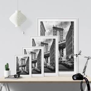 Tableau déco pont de Manhattan II Partiellement en pin massif - Blanc - 50 x 70 cm