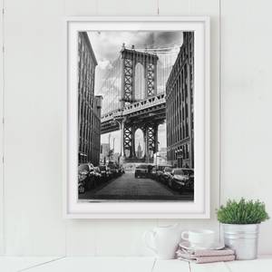 Tableau déco pont de Manhattan II Partiellement en pin massif - Blanc - 70 x 100 cm